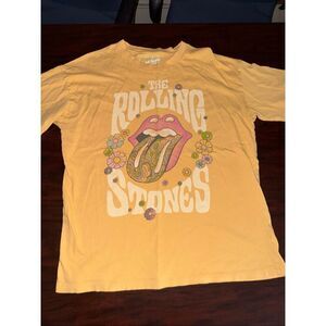 American Eagle Rolling Stones Band Yellow Short Sleeve Graphic Tee Size Medium